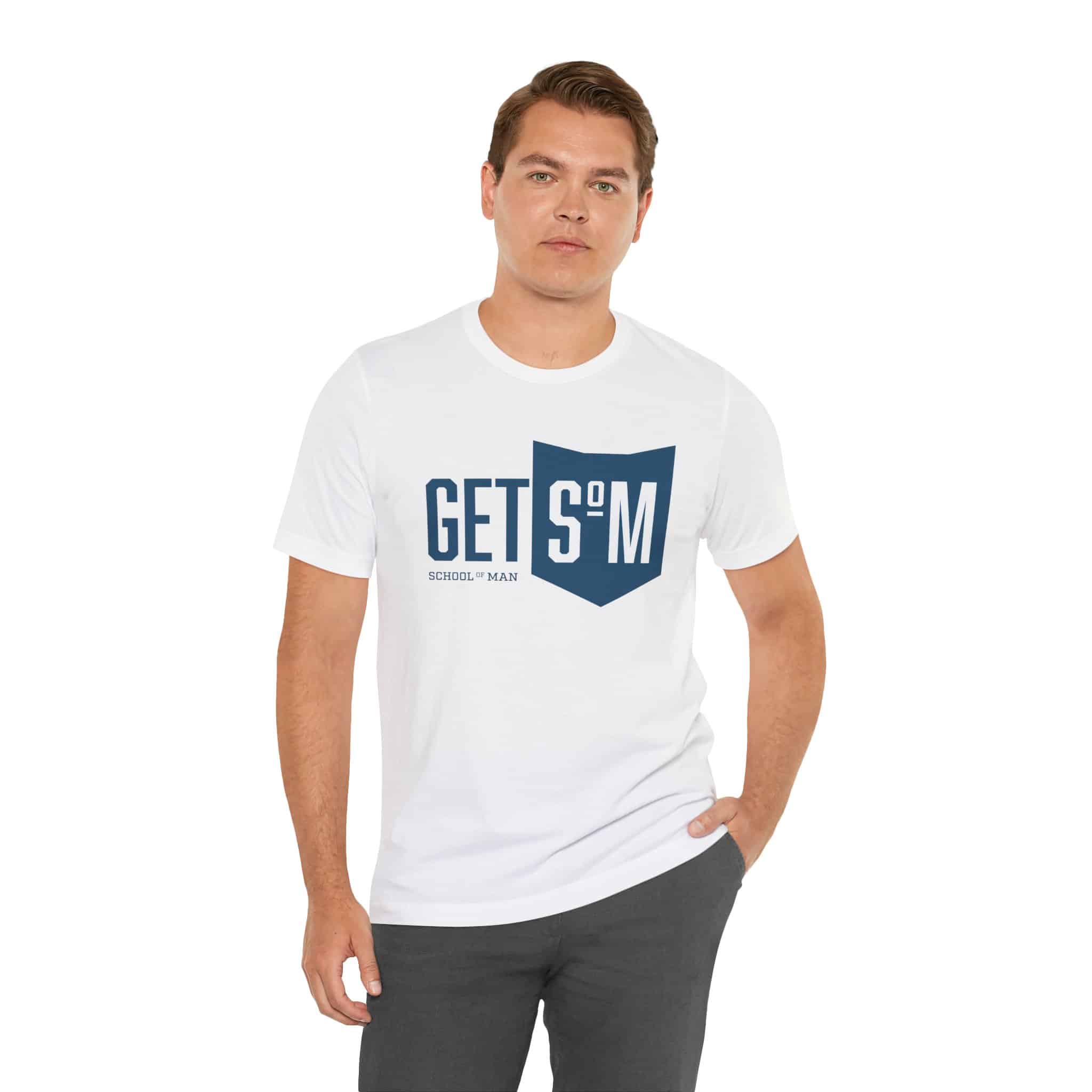 Get Some Shield logo T-Shirt | Retro Typographic School Man Tee - Image 3