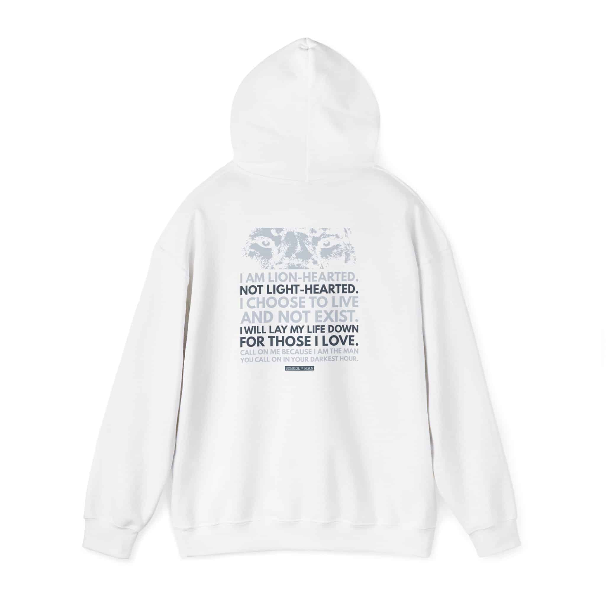 Hoodie - 'I Am Lion-Hearted' Inspirational Back Print Pullover - Image 3