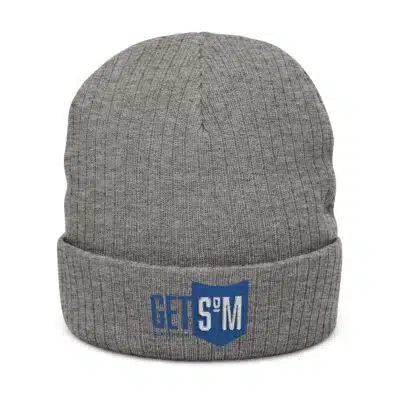 Embroidered Ribbed Beanie — Blue Shield "GET S'M" Winter Hat