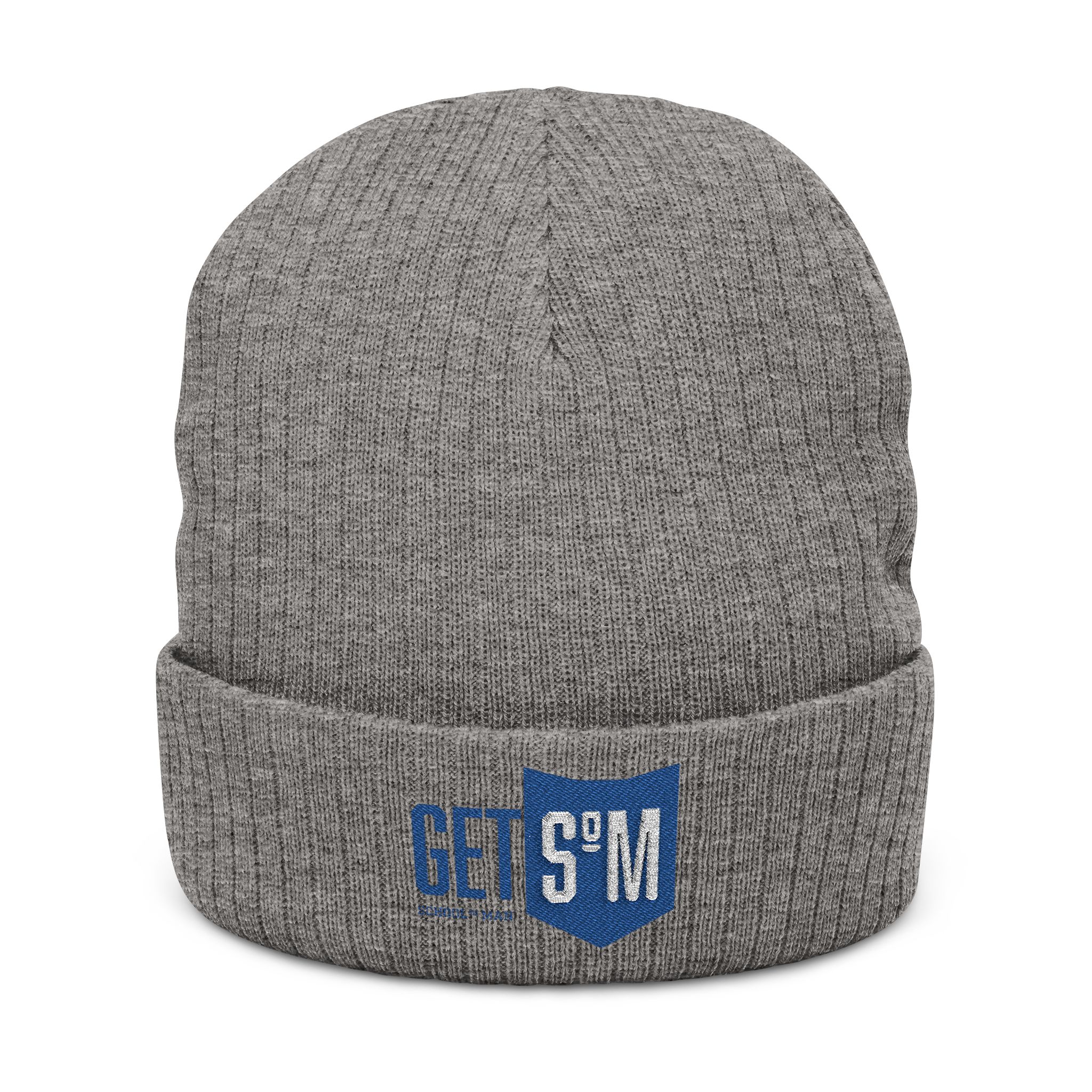 Embroidered Ribbed Beanie — Blue Shield "GET S'M" Winter Hat