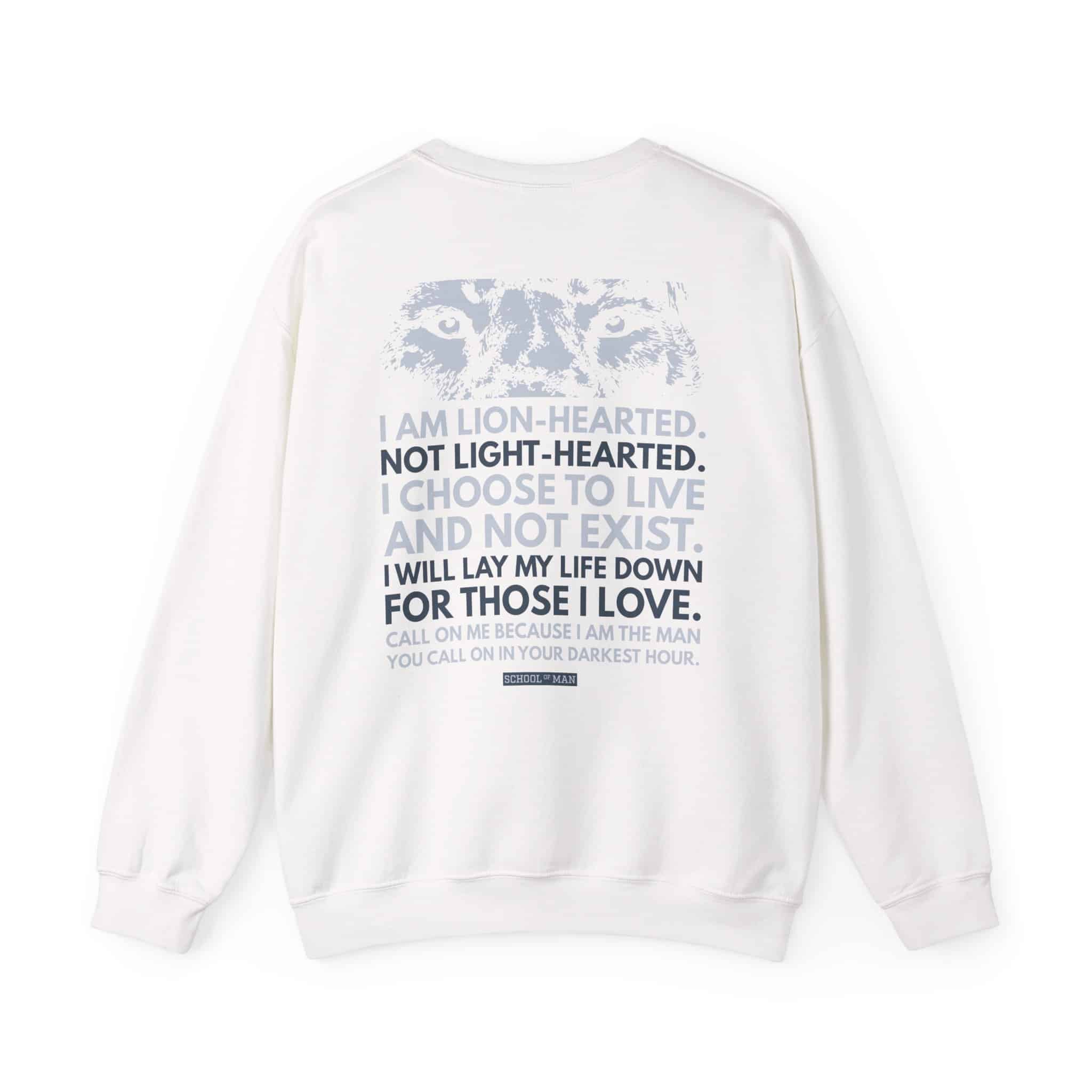 Lion-Hearted Crewneck Sweatshirt — Inspirational Back Quote - Image 2