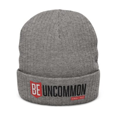 Be Uncommon Ribbed Knit Beanie — Embroidered Cuffed Winter Hat