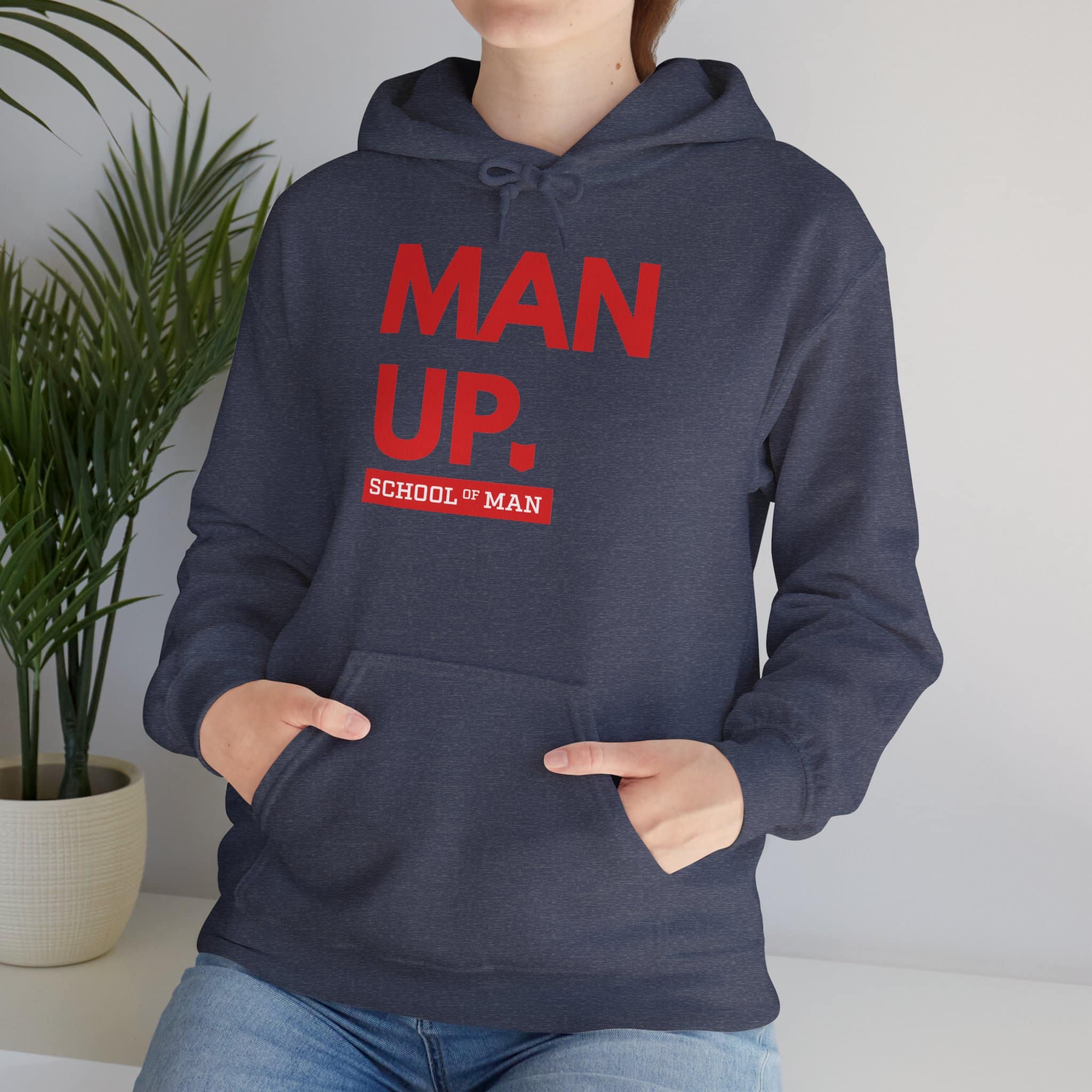 Man Up Hoodie - Bold Red 'Man Up. School of Man' Graphic Pullover - Image 30