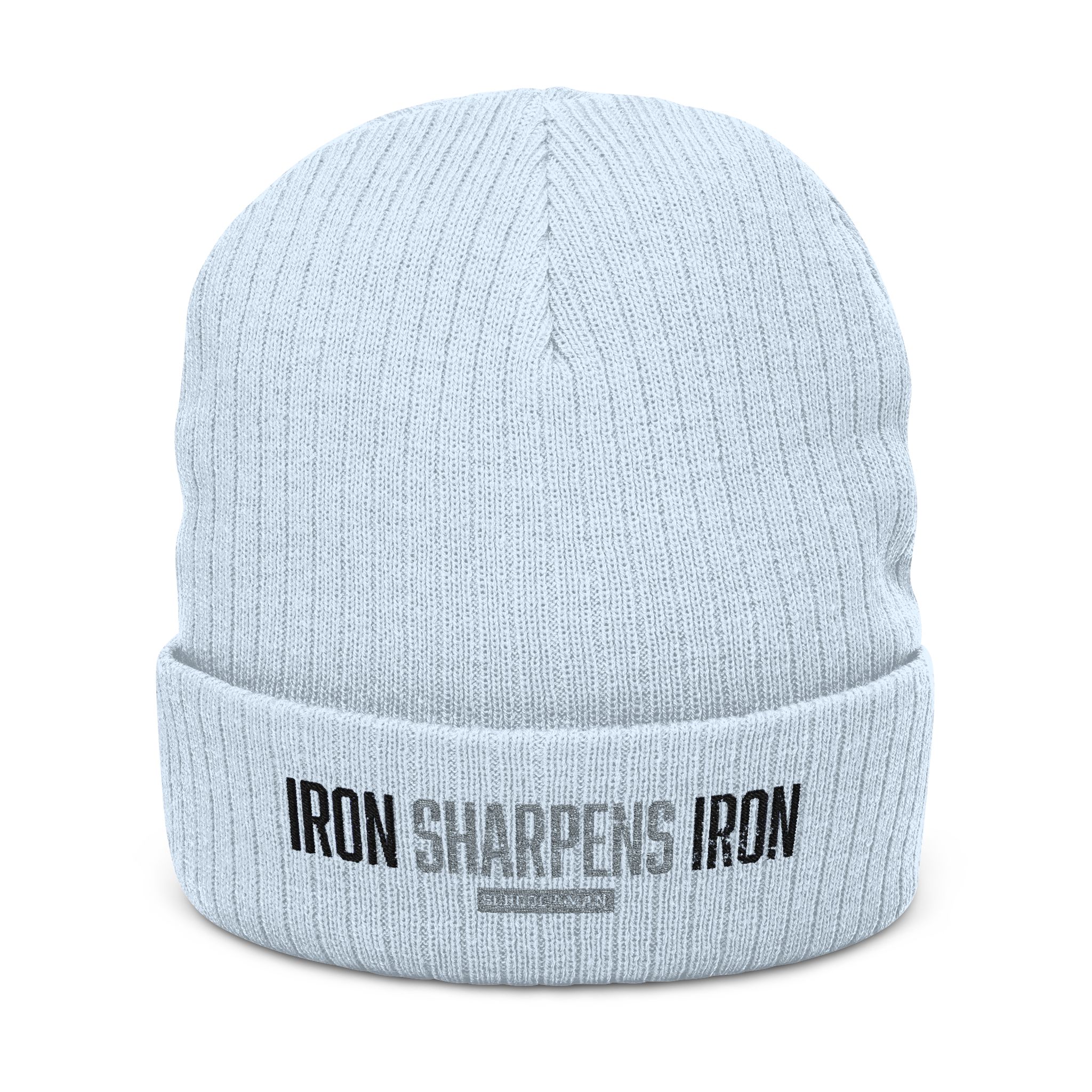 Ribbed Knit Beanie — Embroidered “Life Sharpens” Cuffed Winter Hat - Image 3