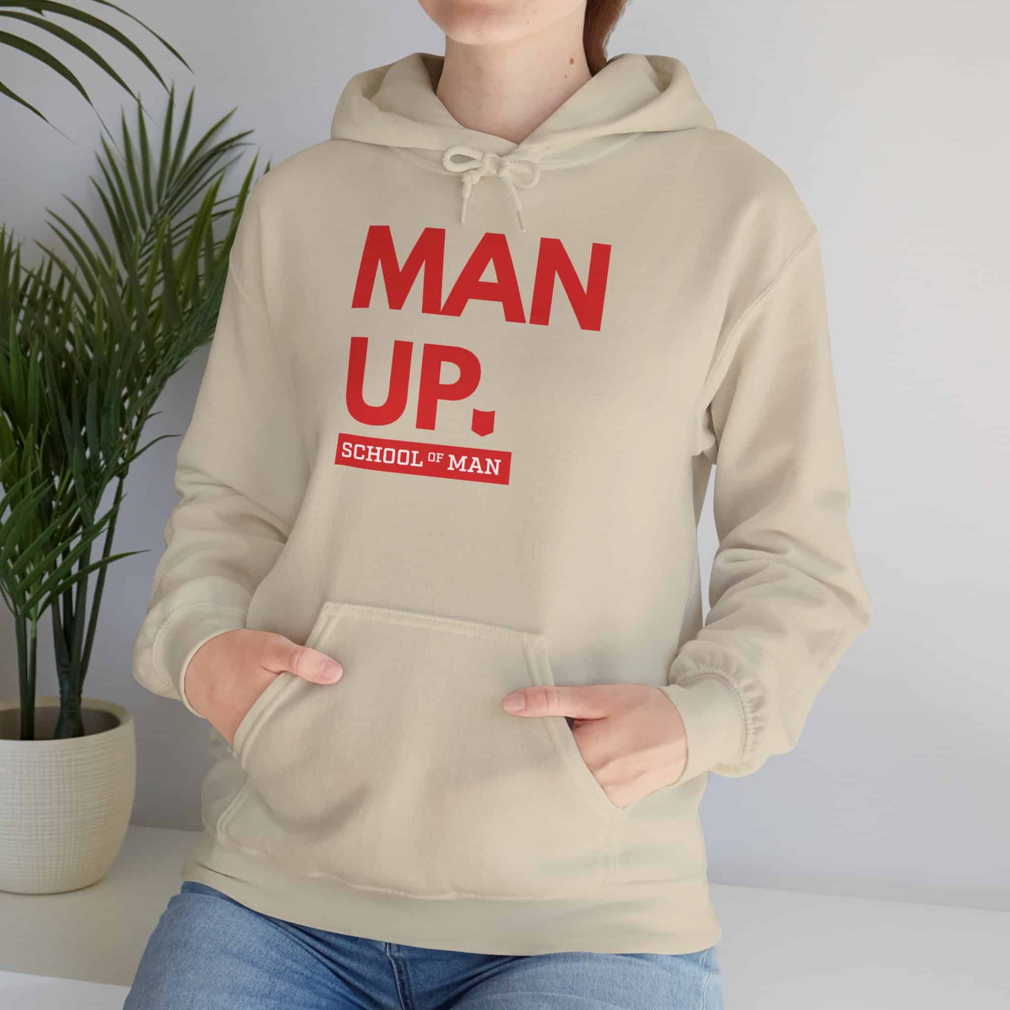 Man Up Hoodie - Bold Red 'Man Up. School of Man' Graphic Pullover - Image 18