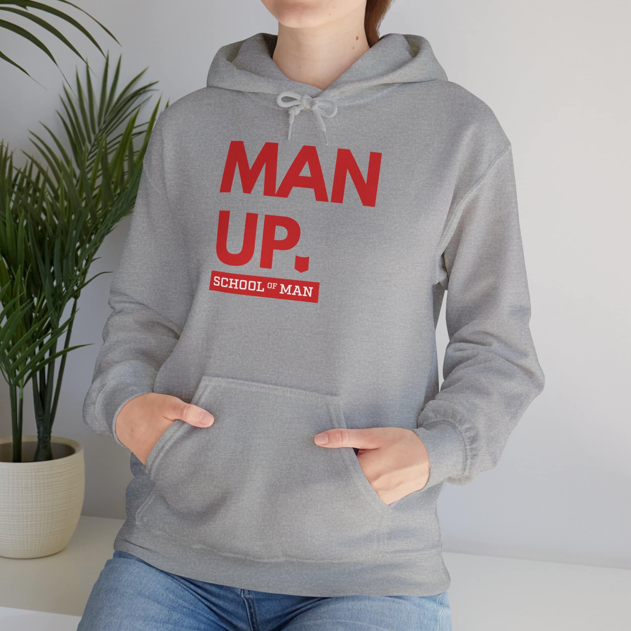 Man Up Hoodie - Bold Red 'Man Up. School of Man' Graphic Pullover - Image 24
