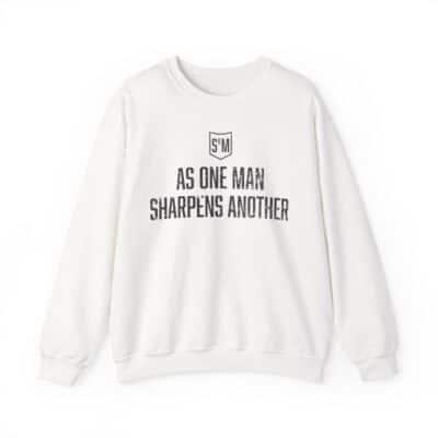 Crewneck Sweatshirt — “As One Man Sharpens Another” Minimal Christian Inspirational Crew