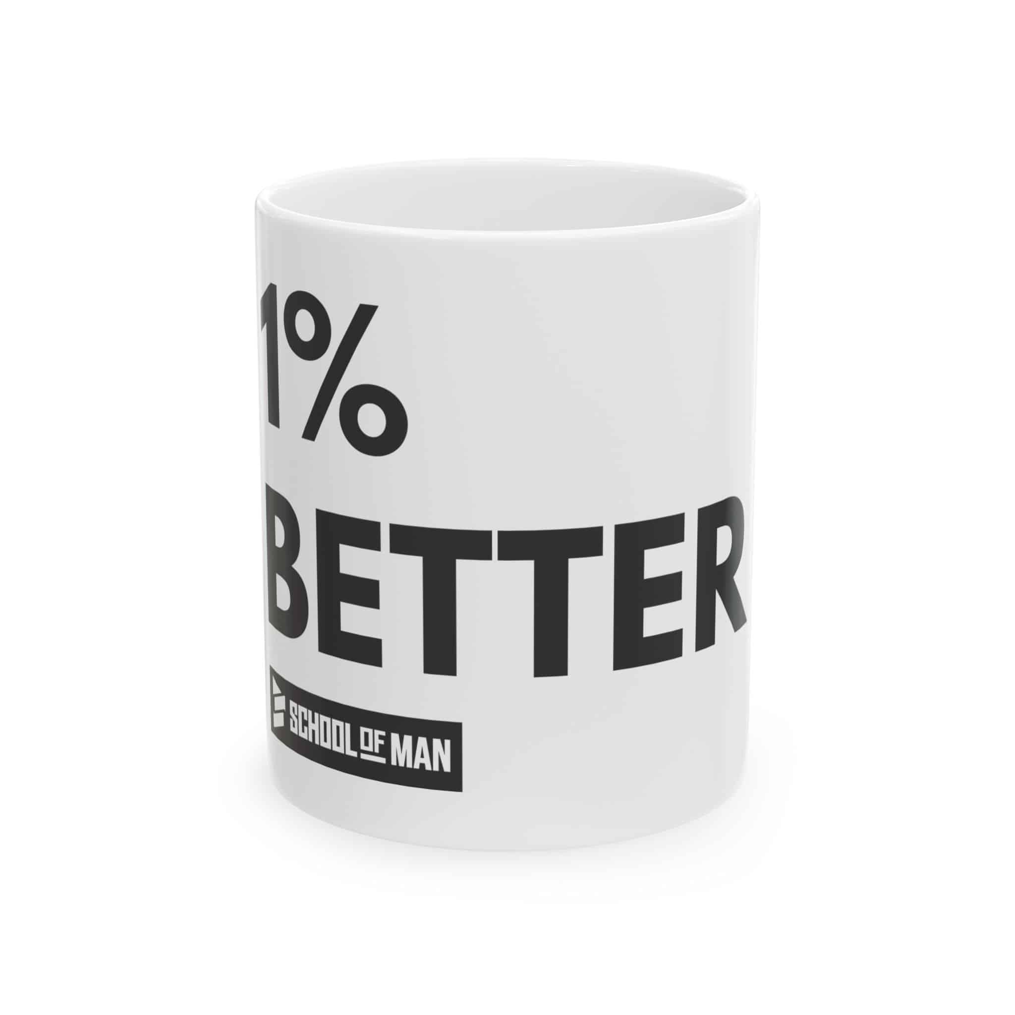 11oz Ceramic Mug – "1% Better" Motivational Coffee Cup for Men, Fitness & Growth