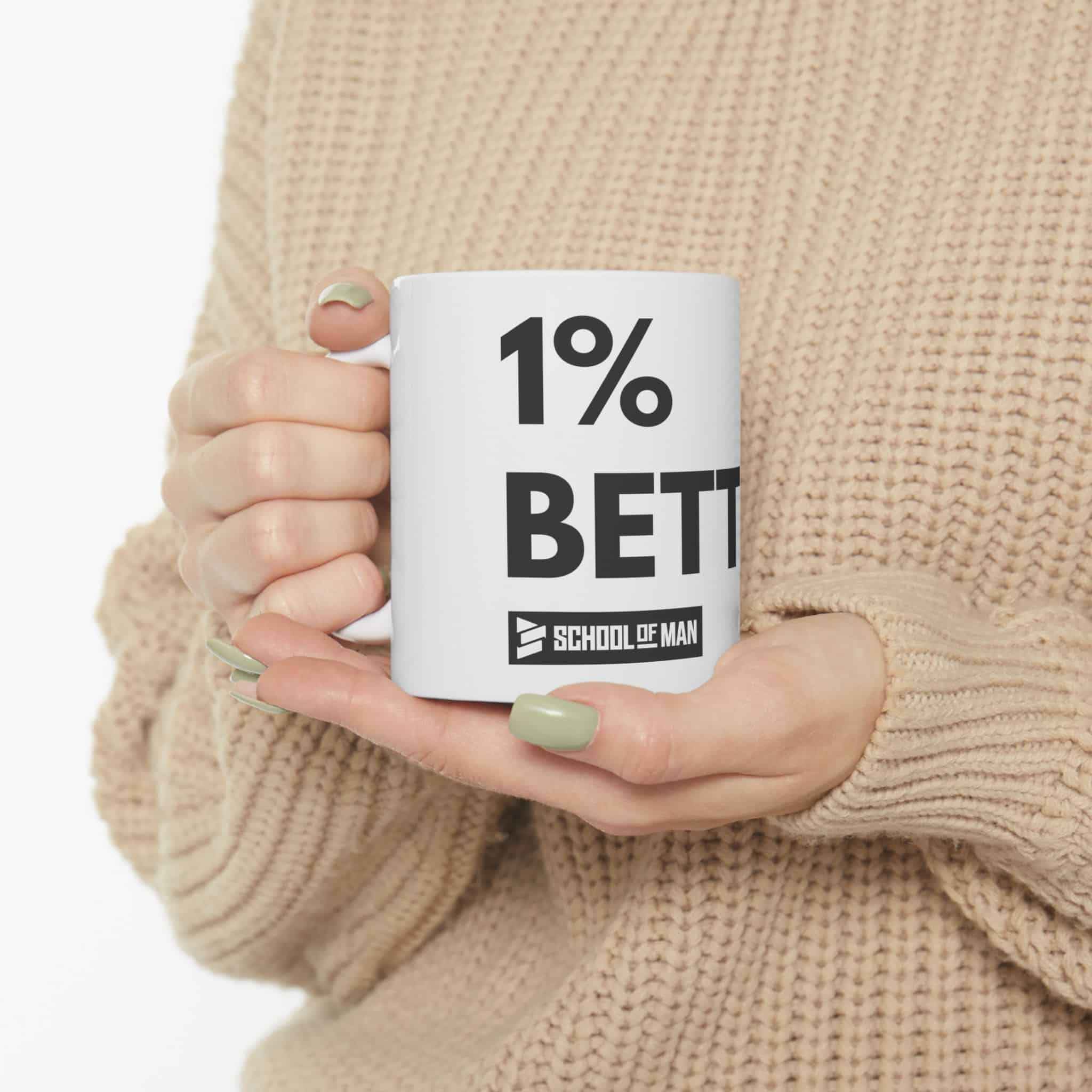 11oz Ceramic Mug – "1% Better" Motivational Coffee Cup for Men, Fitness & Growth - Image 5