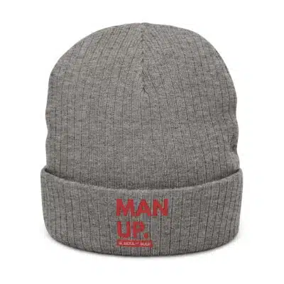 Embroidered 'MAN UP' Ribbed Knit Beanie