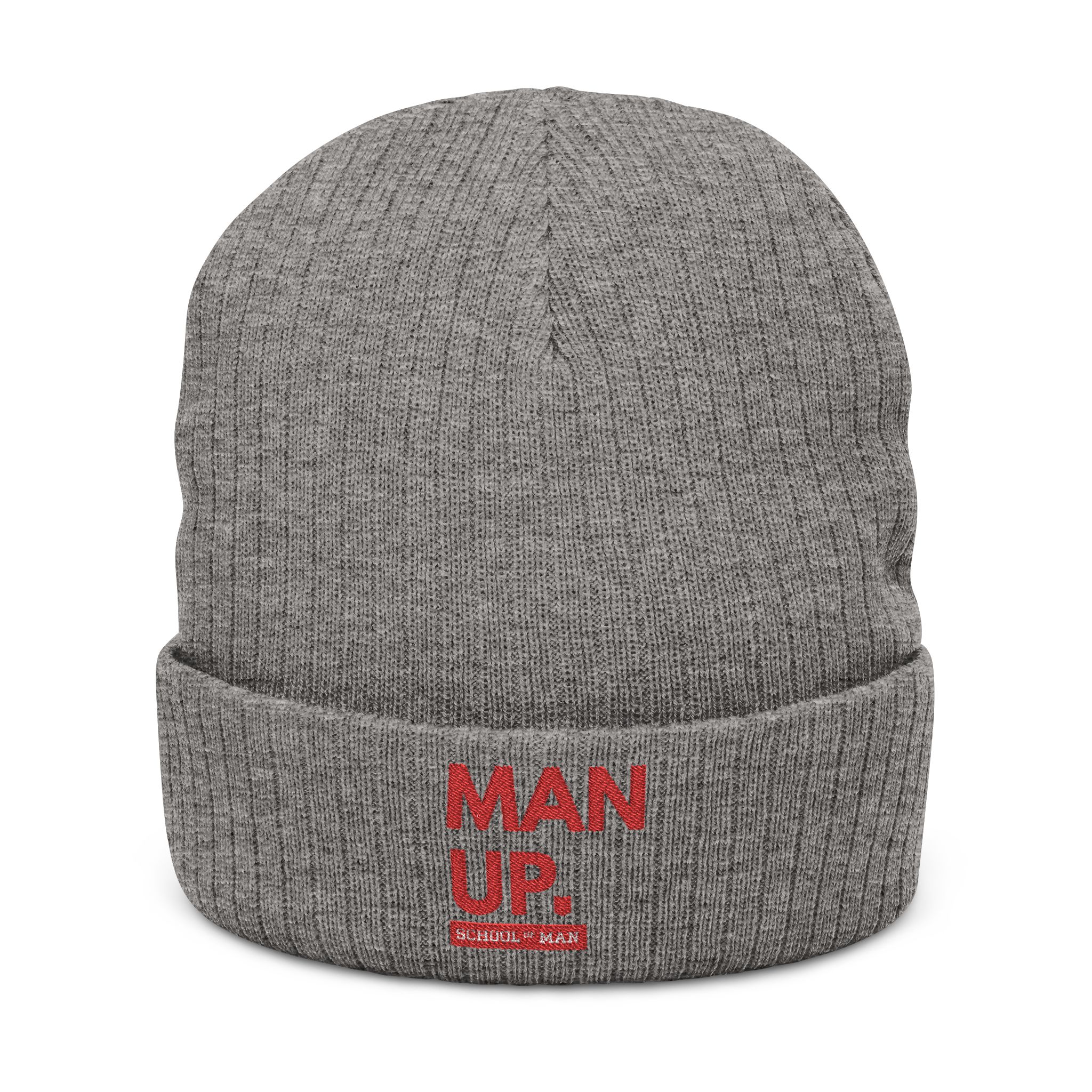 Embroidered 'MAN UP' Ribbed Knit Beanie
