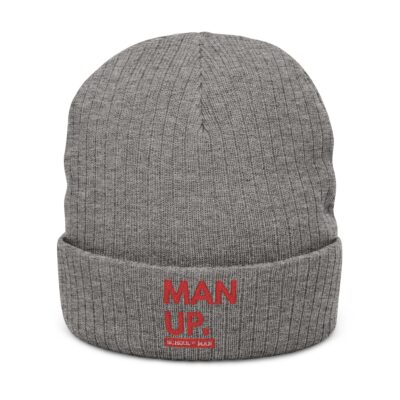 Embroidered 'MAN UP' Ribbed Knit Beanie