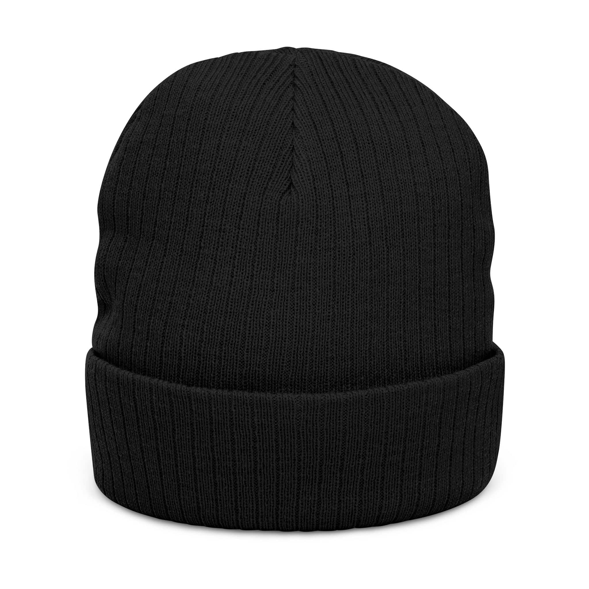 Embroidered Ribbed Beanie — Minimal Shield Logo Knit Hat - Image 2