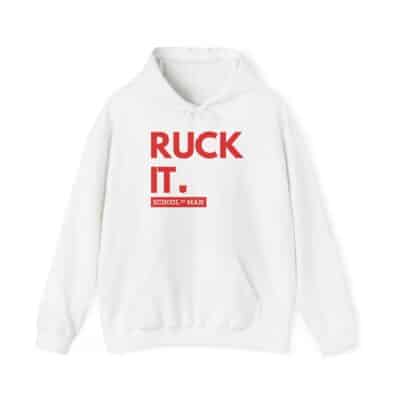 Ruck It Hoodie – Bold Red 'Ruck It. School of Man' Graphic Pullover