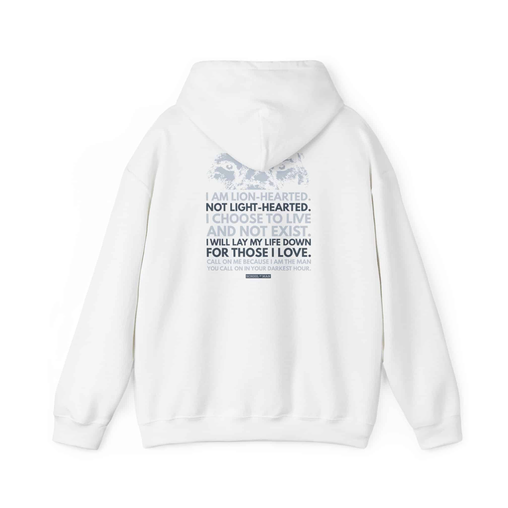 Hoodie - 'I Am Lion-Hearted' Inspirational Back Print Pullover - Image 2
