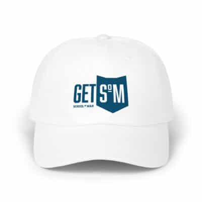 GET S*M Shield Dad Cap – Casual White Baseball Hat with Embroidered Logo