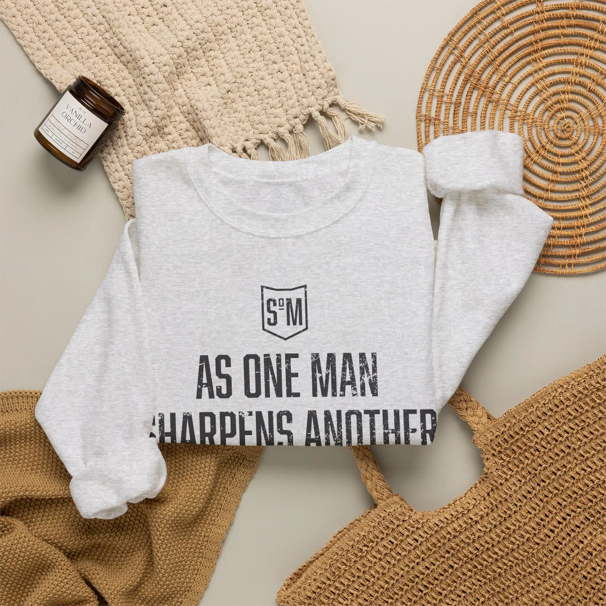 Crewneck Sweatshirt — “As One Man Sharpens Another” Minimal Christian Inspirational Crew - Image 10