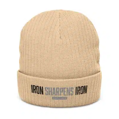 Ribbed Knit Beanie — Embroidered “Life Sharpens” Cuffed Winter Hat