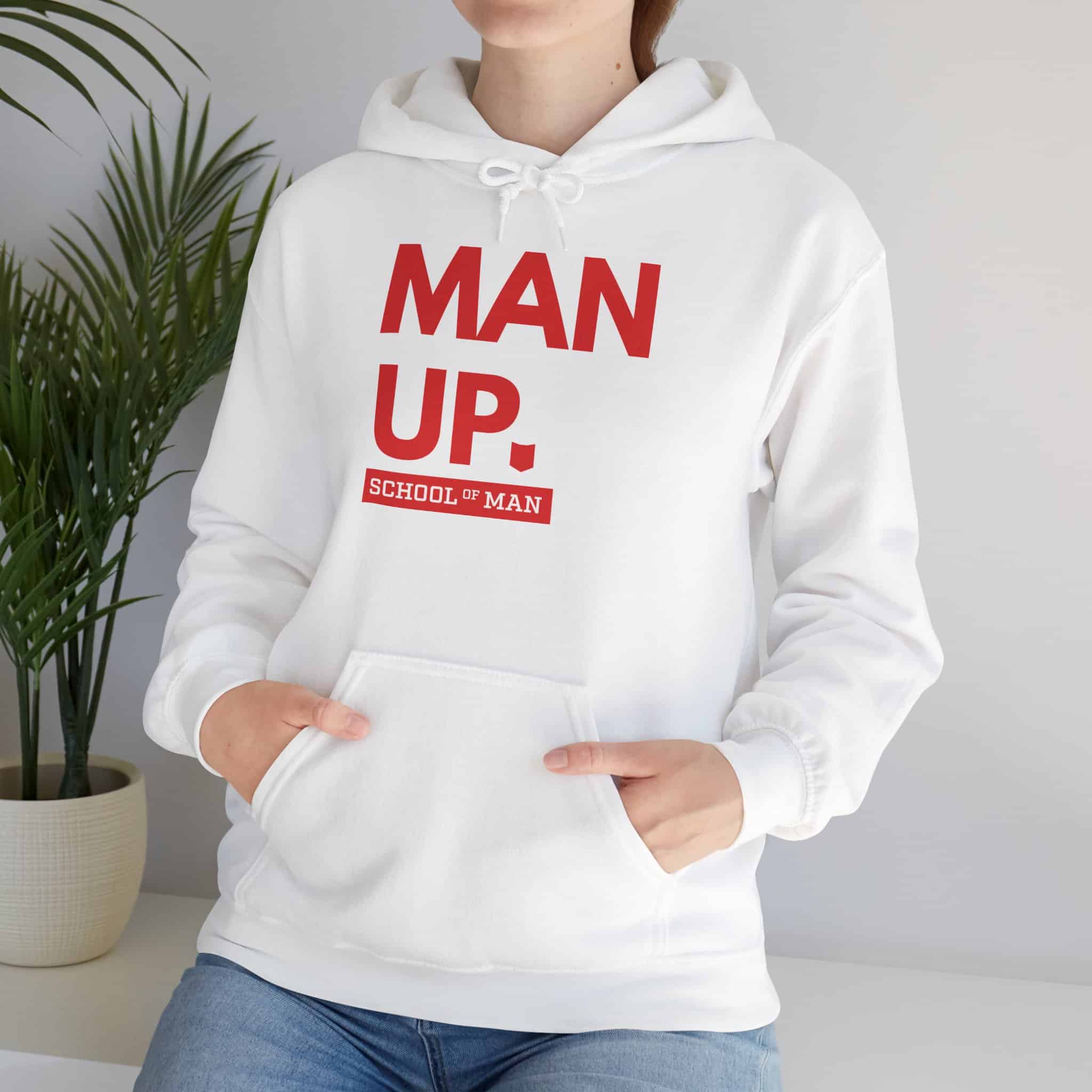 Man Up Hoodie - Bold Red 'Man Up. School of Man' Graphic Pullover - Image 6
