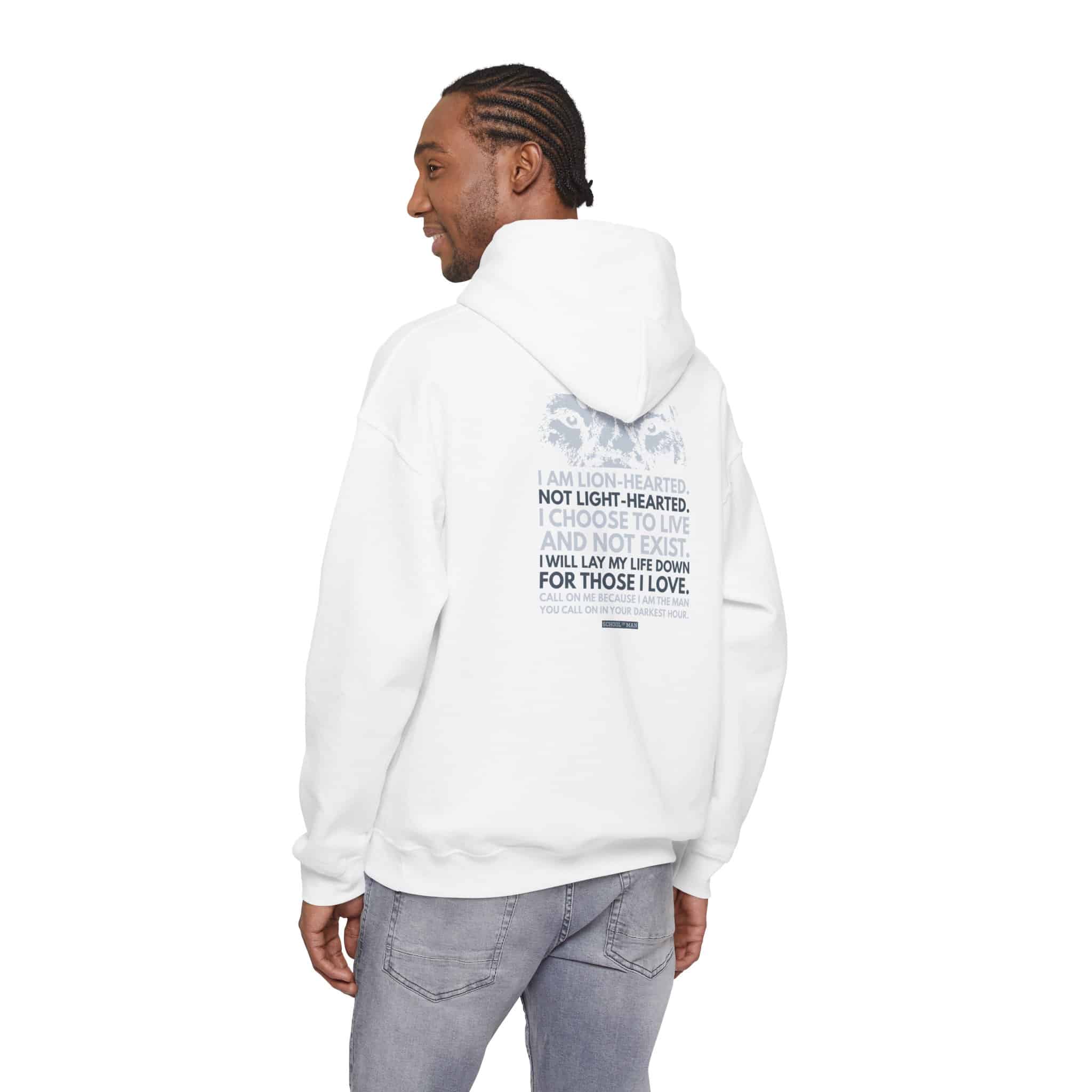 Hoodie - 'I Am Lion-Hearted' Inspirational Back Print Pullover - Image 6